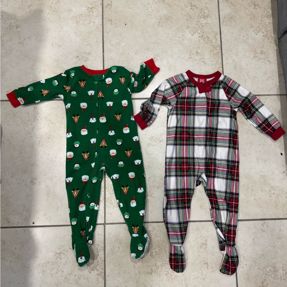 Babies 24 months Festive Green and Plaid Kids Footies